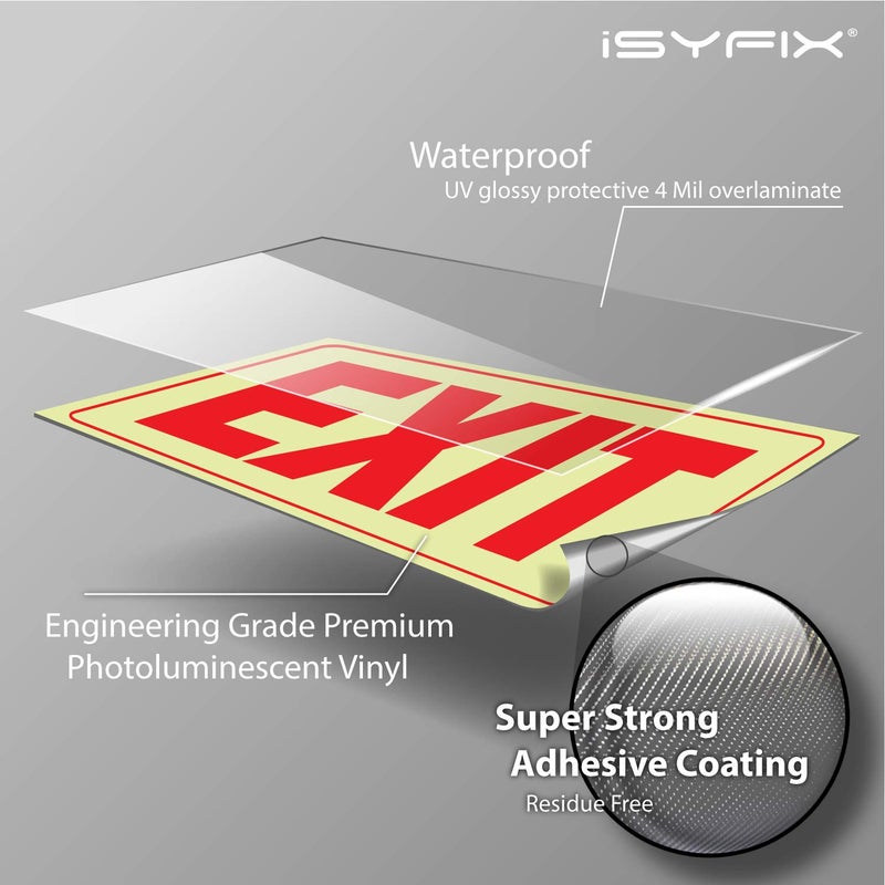iSYFIX ملصقات علامات الفوتولومينسنت iSYFIX للخروج - عبوة 2 - 10x7 بوصة - فينيل لامع ذاتي اللصق يتوهج في الظلام، مغلف لمقاومة الأشعة فوق البنفسجية، الطقس، الخدوش، الماء والتلاشي، للاستخدام الداخلي والخارجي - Image 3